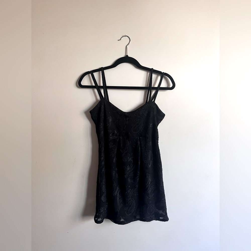 Vintage Black Paisley Camisole Sweetheart Neckline